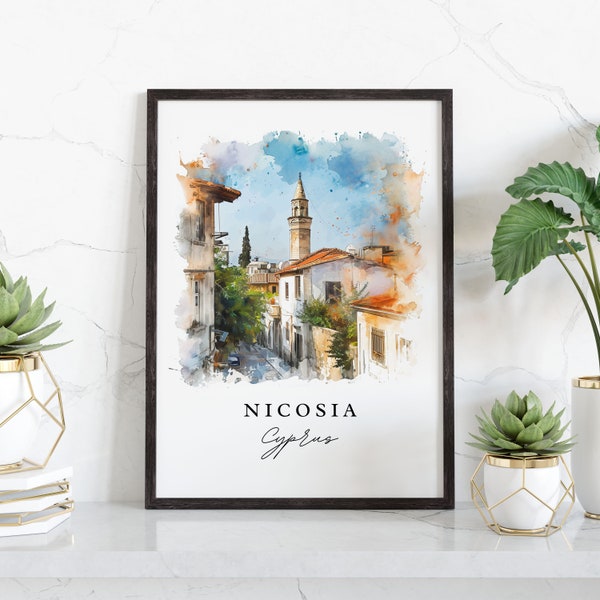 Nicosia watercolor travel art - Cyprus, Nicosia print, Wedding gift, Birthday present, Custom Text, Perfect Gift