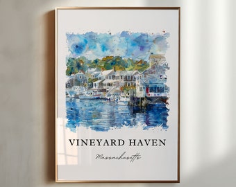 Vineyard Haven Art, Tisbury Print, Martha's Vineyard Watercolor Artwork, Vineyard Haven Gift, Travel Poster, Housewarming Gift