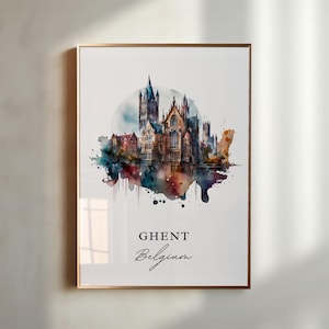 Ghent Belgium Wall Art, Ghent Print, Ghent Watercolor Art, Ghent Belgium Gift, Travel Poster, Housewarming Gift