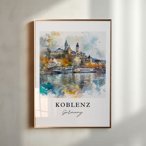 Arte de Koblenz Alemanha, impressão de Koblenz, arte em aquarela de Koblenz, presente do rio Reno, pôster de viagem, presente de inauguração