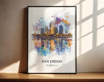 San Diego Wandkunst, SoCal Druck, Kalifornien Aquarell Kunst, San Diego Geschenk, Reisedruck, Reiseplakat, Housewarminggeschenk