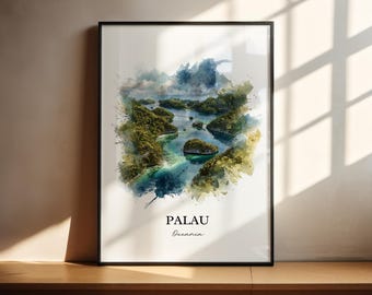 Palau Wall Art, Palau Print, Palau Watercolor Art, Palau Islands Gift, Travel Print, Travel Poster, Housewarming Gift