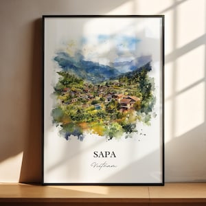 Sapa Vietnam Wall Art, Sapa Print, Vietnam Watercolor Art, Sapa Vietnam Gift, Travel Print, Travel Poster, Housewarming Gift