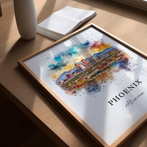 Phoenix AZ kunst aan de muur, Phoenix Arizona print, Phoenix aquarel kunst, Phoenix AZ cadeau, Arizona reisposter, housewarming cadeau afbeelding 4