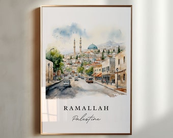 Ramallah traditional wall art - Palestine, Ramallah poster, Wedding gift, Birthday present, Custom Text, Personalized Gift