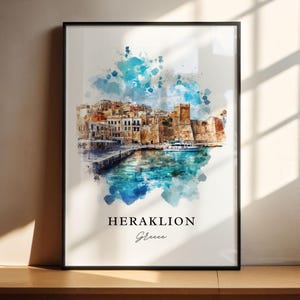 Arte de parede de Heraclião, impressão de Heraclião, arte em aquarela de Creta, Grécia, presente de Heraclião, pôster de viagem, presente de inauguração de casa