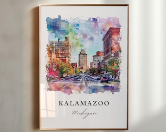 Kalamazoo Art Print, Michigan Print, Kalamazoo Wall Art, Kalamazoo Gift, Travel Print, Travel Poster, Travel Gift, Housewarming Gift