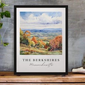 The Berkshires traditional travel art - Massachusetts, Berkshires poster, Wedding gift, Birthday present, Custom Text, Personalized Gift