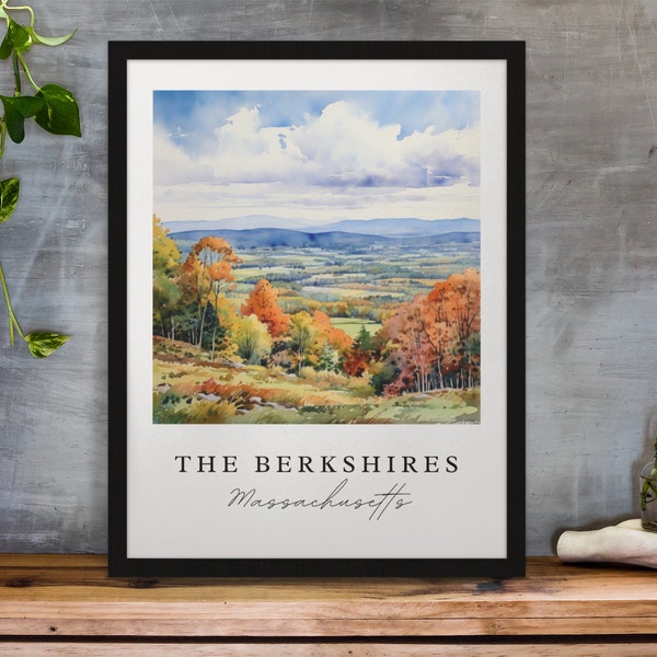 The Berkshires traditional travel art - Massachusetts, Berkshires poster, Wedding gift, Birthday present, Custom Text, Personalised Gift