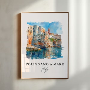 Arte de Polignano a Mare, Impresión de Italia, Acuarela de Polignano a Mare, Regalo de Cala Porto, Póster de viaje, Regalo de inauguración de la casa