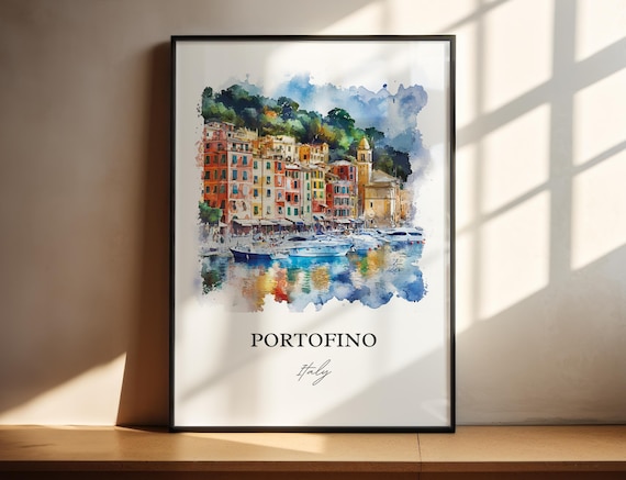 Portofino Wall Art, Italian Riviera Print, Genoa City Watercolor Art, Portofino Italy Gift, Travel Print, Travel Poster, Housewarming Gift