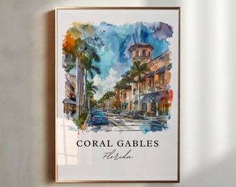 Arte mural de Coral Gables, Impresión de Coral Gables, Arte mural de Florida, Regalo artístico de Miami, Impresión de viaje, Póster de viaje, Regalo de viaje, Regalo de inauguración de la casa