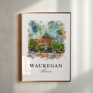 Waukegan IL Wandkunst, Waukegan Druck, Waukegan Aquarellkunst, Lake County Illinois Geschenk, Reiseplakat, Housewarming Geschenk