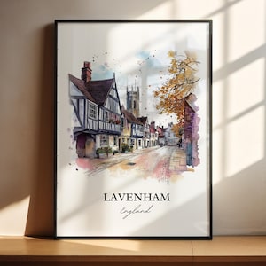 Arte mural de Lavenham, impresión del distrito de Babergh, acuarela de Suffolk, Inglaterra, regalo de Lavenham, Inglaterra, impresión de viaje, póster de viaje, regalo de inauguración de la casa