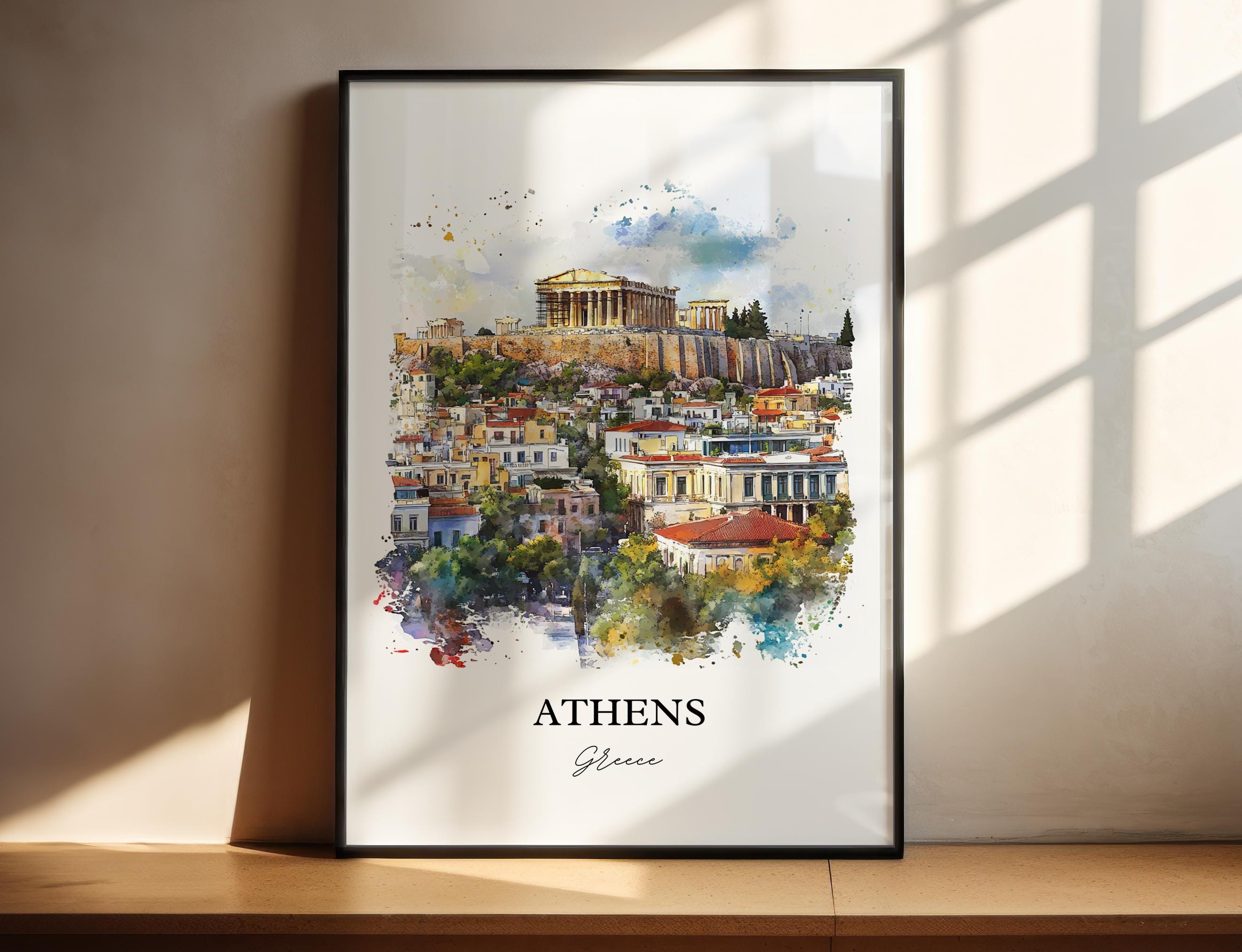 Athens Greece Wall Art, Athens Greece Print, Greece Watercolor Art, Athens Greece Gift, Travel Print, Travel Poster, Housewarming Gift