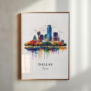Dallas TX Wall Art, Dallas Print, Dallas Watercolor Art, Dallas Texas Skyline Gift, Travel Poster, Housewarming Gift