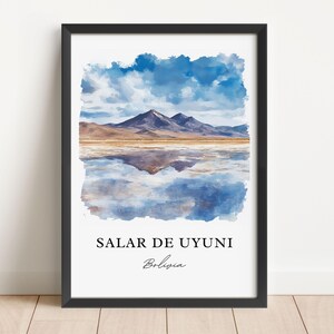 Salar De Uyuni Wall Art, Bolivia Print, Salar De Uyuni Watercolor Art, Uyuni Salt Flat Gift, Travel Print, Travel Poster, Housewarming Gift image 4