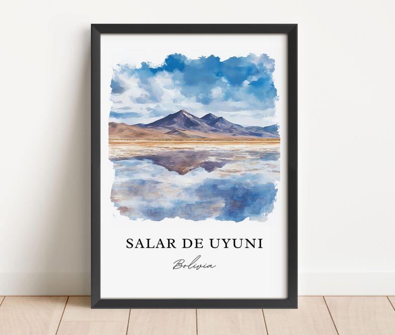 Salar De Uyuni Wall Art, Bolivia Print, Salar De Uyuni Watercolor Art, Uyuni Salt Flat Gift, Travel Print, Travel Poster, Housewarming Gift image 4