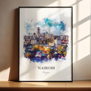 Nairobi Wall Art, Nairobi Print, Kenya Watercolor Art, Nairobi Kenya Gift, Travel Print, Travel Poster, Housewarming Gift