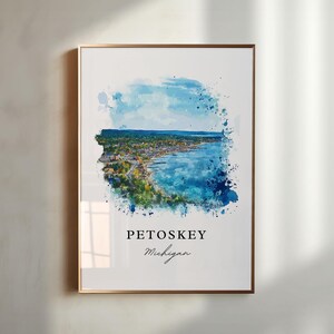 Petoskey MI Wall Art, Petoskey Print, Petoskey Michigan Watercolor Art, Emmet County Gift, Travel Poster, Housewarming Gift