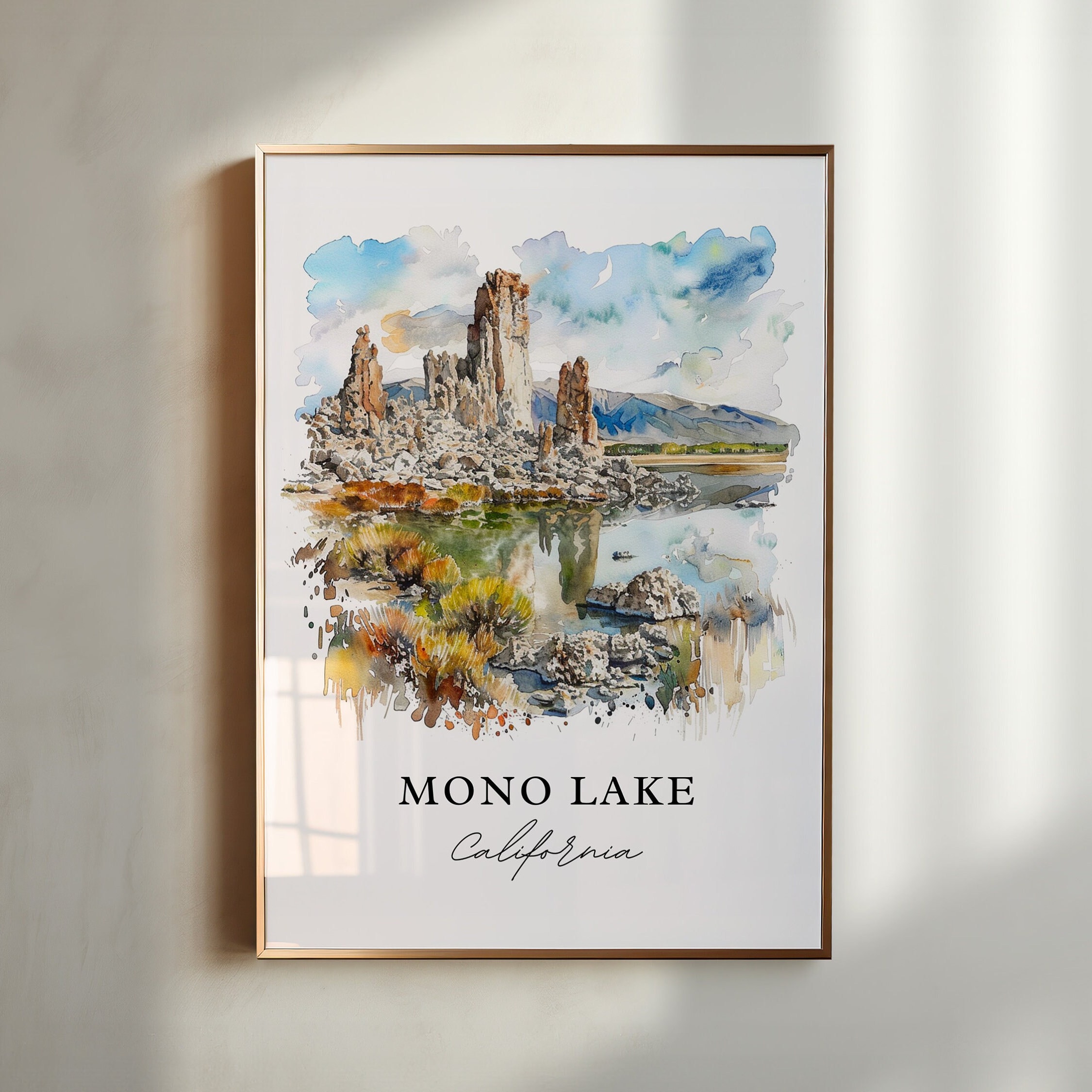 カリフォルニア州モノ湖の水彩画アートプリント、旅行ポスター - Etsy 日本