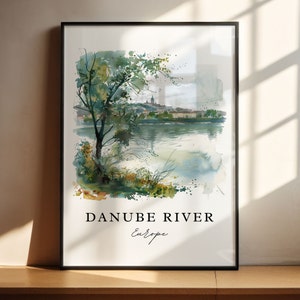 Danube River Art, Danube River Print, Danube River Watercolor Art, Danube River Europe Gift, Travel Poster, Housewarming Gift