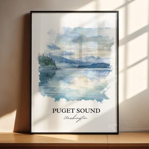 Art mural Puget Sound WA, impression de l&#39;île de Camano, aquarelle de l&#39;État de Washington, cadeau Puget Sound, impression de voyage, affiche de voyage, cadeau de pendaison de crémaillère