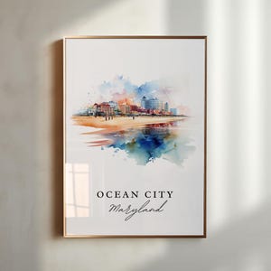 Ocean City traditionelle Reisekunst - Maryland, Ocean City Poster, Hochzeitsgeschenk, Geburtstagsgeschenk, benutzerdefinierter Text, personalisiertes Geschenk