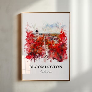 Bloomington IN Wall Art, Bloomington Print, Bloomington IN Watercolor, IU Bloomington Gift, Travel Poster, Housewarming Gift