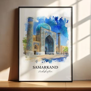 サマルカンドの壁アート、ウズベキスタンのプリント、ウズベキスタンの水彩画、サマルカンドのギフト、旅行プリント、旅行ポスター、新築祝いのギフト