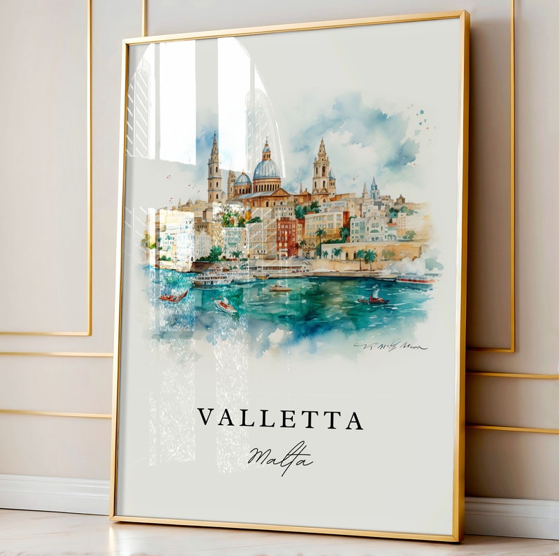 Stampa di Valletta Malta - Poster di viaggio con paesaggio urbano ad acquerello immagine 4