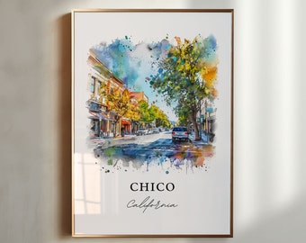 1960年代のカリフォルニア・チコのレトロな油絵、チコのポスターまたは