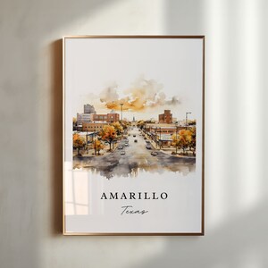 Arte de pared de Amarillo TX, cartel de Amarillo, regalo de Amarillo Texas, arte de Amarillo Skyline, arte de acuarela de Amarillo TX, regalo personalizado de Amarillo