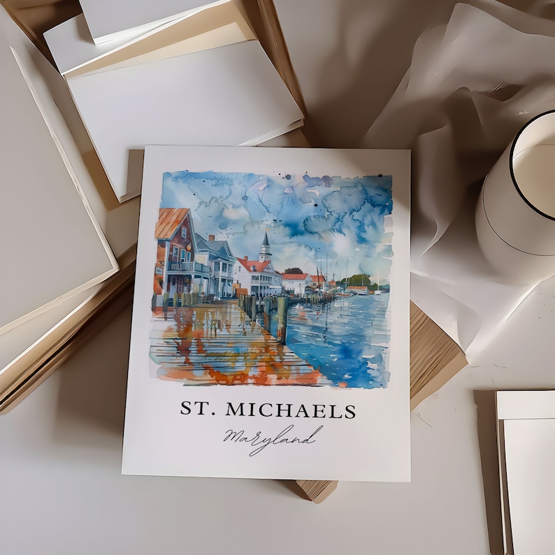 St. Michaels MD Wall Art, St. Michaels Print, St. Michaels Watercolor, St. Michaels MD Gift, Travel Poster, Housewarming Gift image 2