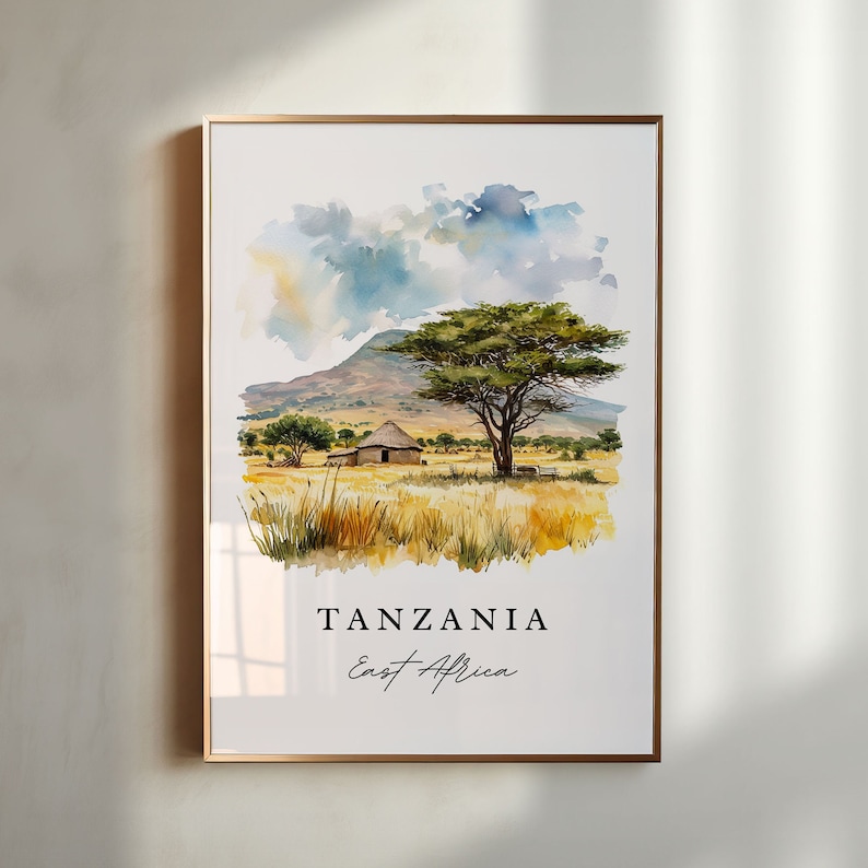 Tanzania wall art - East Africa, Tanzania print, Tanzania Wedding gift, Tanzania Birthday present, Custom Text, Perfect Gift image 1
