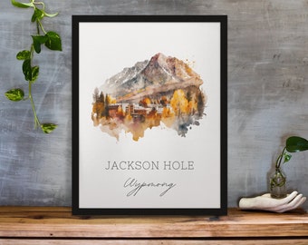 Jackson Hole traditional travel art - Wyoming, Jackson Hole poster, Wedding gift, Birthday present, Custom Text, Personalised Gift