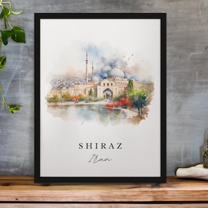 Shiraz traditional travel art - Iran, Shiraz poster print, Wedding gift, Birthday present, Custom Text, Perfect Gift