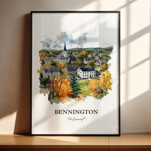 Bennington VT Wall Art, Bennington Vermont Print, Vermont Watercolor Art, Bennington Gift, Travel Print, Travel Poster, Housematch Gift