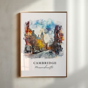 Cambridge Mass Wall Art, Cambridge MA Print, Massachusetts Wall Art, Cambridge Gift, Travel Poster, Travel Gift, Housewarming Gift