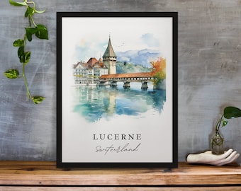 Arte turistica tradizionale di Lucerna - Svizzera, poster di Lucerna, regalo di nozze, regalo di compleanno, testo personalizzato, regalo personalizzato