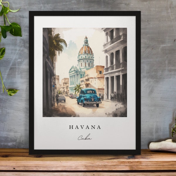 Havana traditional travel art - Cuba, Havana poster, Wedding gift, Birthday present, Custom Text, Personalised Gift