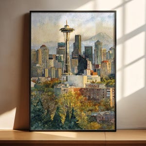 Seattle WA Watercolor Art Seattle Travel Print Seattle Washington Artwork Seattle WA Decor Washington State Wall Art