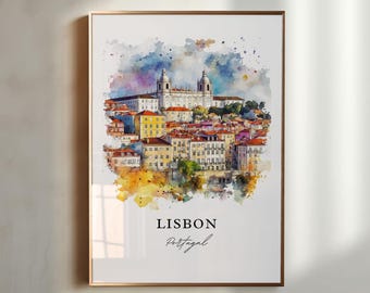 Arte mural de Lisboa, impresión de Lisboa, acuarela de Lisboa, regalo de Lisboa, impresión de viaje, póster de viaje, regalo de inauguración de la casa