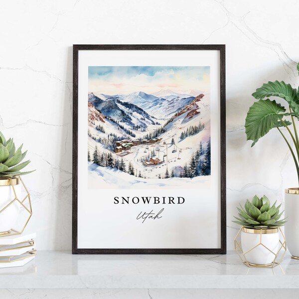 Snowbird Ski Area traditional travel art - Utah, Snowbird poster print, Wedding gift, Birthday present, Custom Text, Perfect Gift
