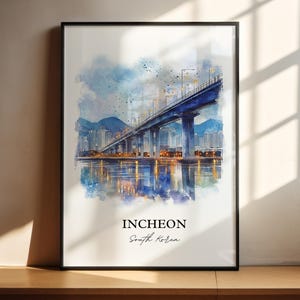 Incheon Wall Art, Seoul Print, South Korea Watercolor Art, Incheon Gift, Travel Print, Travel Poster, Housewarming Gift