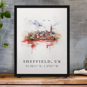 Sheffield traditional travel art - United Kingdom, Sheffield poster, Wedding gift, Birthday present, Custom Text, Personalised Gift