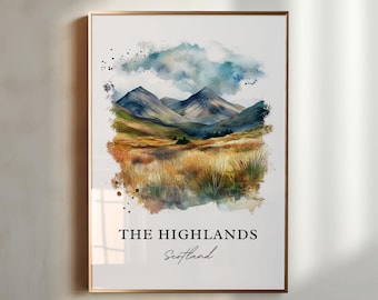 Scottish Highlands Wall Art, Scotland Travel Art | Scotland Home Décor Poster Gift | Digital Illustration Art