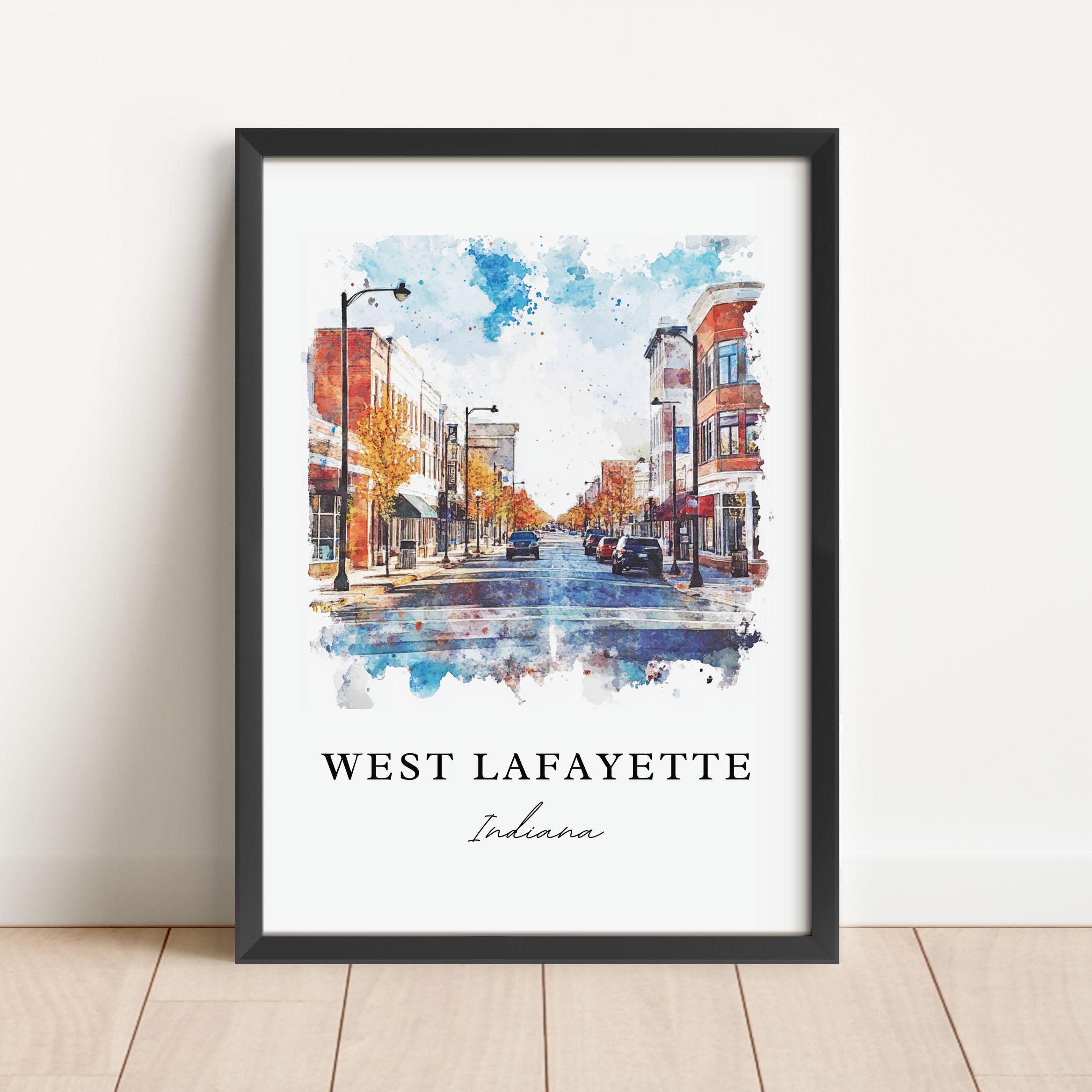 West Lafayette IN Art, West Lafayette Print, W Lafayette Watercolor, Purdue University Gift, Travel Poster, Housewarming Gift