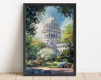Madison WI Watercolor Art Madison Wisconsin Travel Print Wisconsin Artwork Madison WI Decor Wisconsin Wall Art