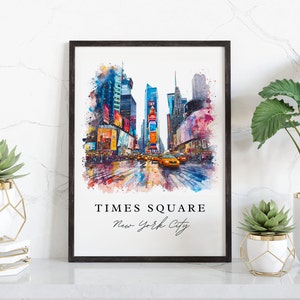 Arte di viaggio ad acquerello di Times Square - Manhattan, stampa di Times Square NYC, regalo di nozze, regalo di compleanno, testo personalizzato, regalo perfetto